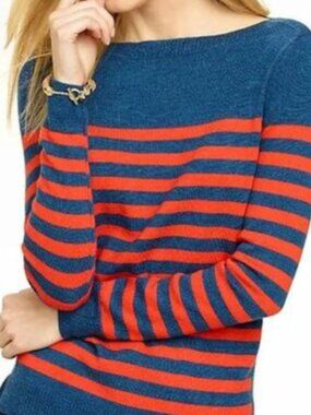 Talbots 100% Pure Merino Wool Striped Boatneck Sweater XS Blue Red